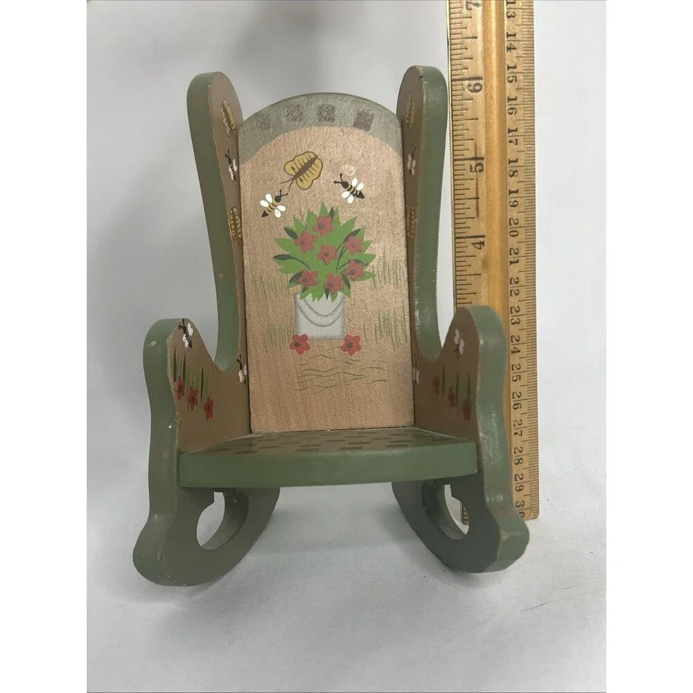 Hand Painted Wooden Doll Rocking Chair 6 Inch